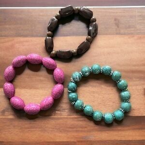 Vintage Stretch Bracelet Lot - Pink, Green and Brown